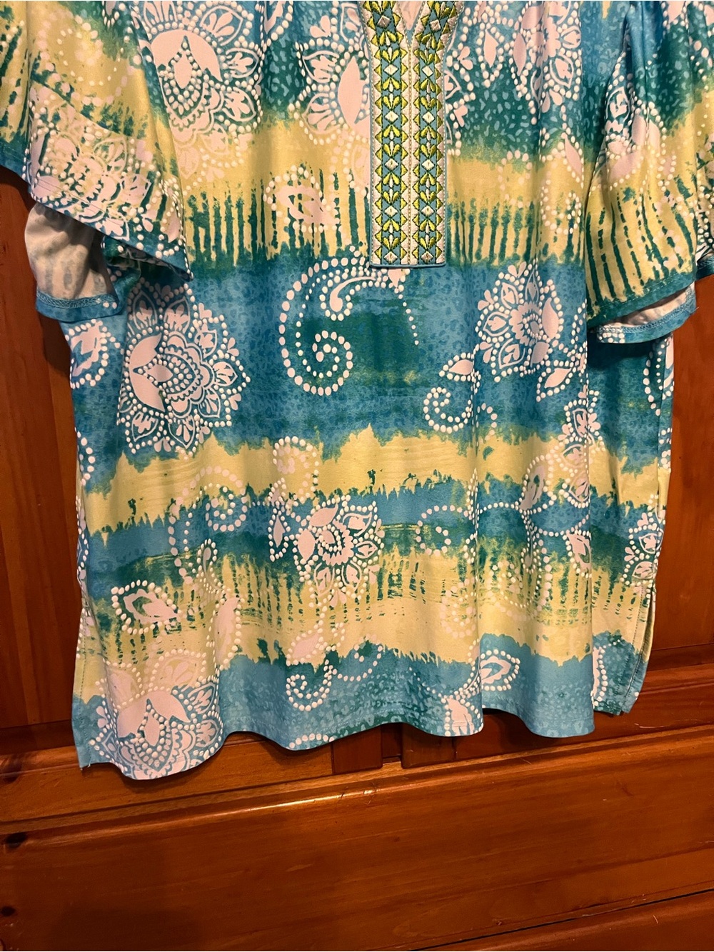 Ruby Rd. Women's Teal & Lime Short Sleeve Top Petite Large - Picture 2 of 7